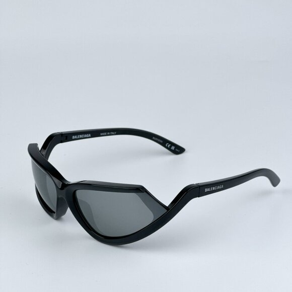 Balenciaga BB0289S 001 BRAND NEW Sunglasses Black Mirror Wraparound Unisex - Picture 9 of 12